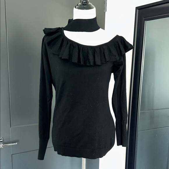 New M Cyrus Black Ruffled Off-Shoulder Sweater - Picture 1 of 8